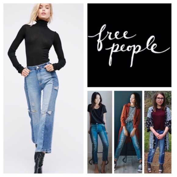 Free People Patchwork High Waist Crop Jeans. NWT. - Picture 7 of 8